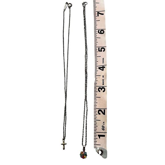 2 Sterling Silver Children’s Necklaces - Cross & Colorful Flower Pendants - Picture 8 of 11